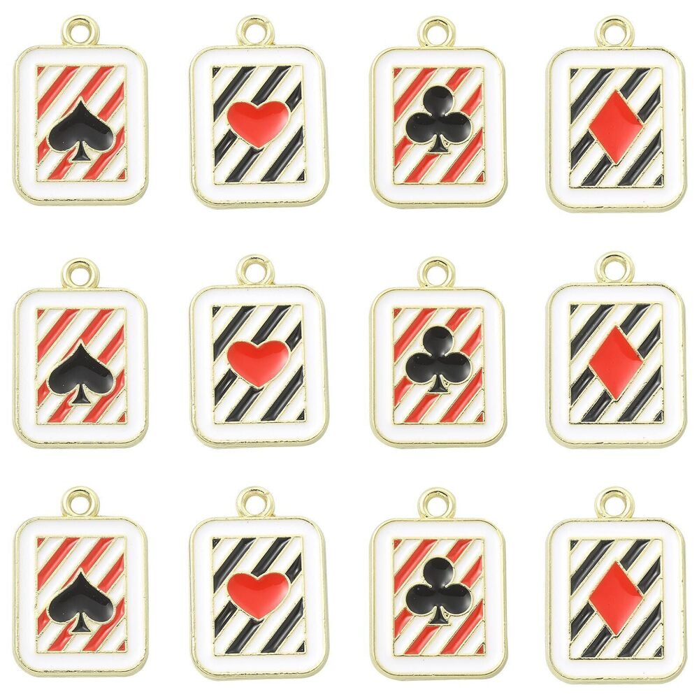 3741 20 pcs 4 Style Enamel Heart Poker Card Charms Playing Card Pendants
